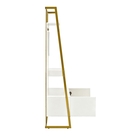 Móvel compacto para hall de entrada 78x38,5x180,5 cm - Com espelho, ganchos metálicos, banco para sapatos - Branco