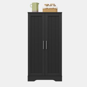 Aparador 120x60x40 cm - Armário com luz LED, prateleiras ajustáveis, 2 portas - Preto