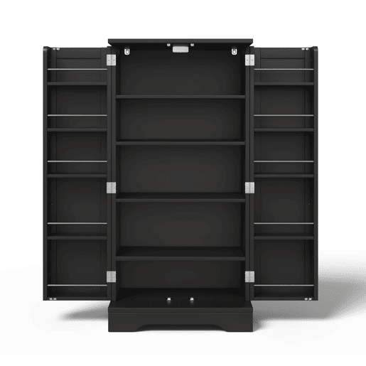 Aparador 120x60x40 cm - Armário com luz LED, prateleiras ajustáveis, 2 portas - Preto