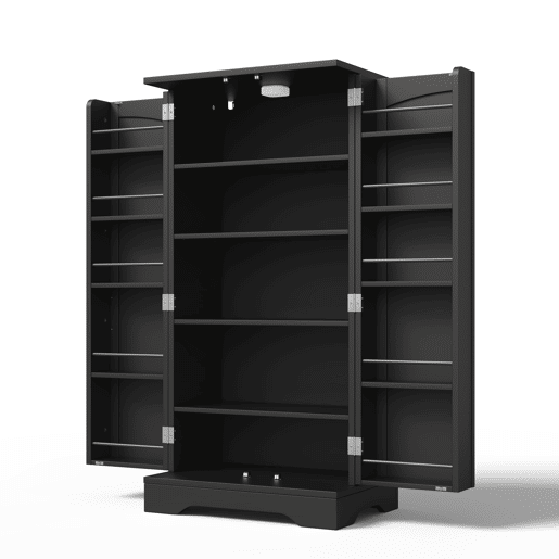 Aparador 120x60x40 cm - Com luz LED, 2 portas, prateleiras ajustáveis - Preto
