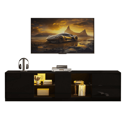 Móvel de TV 160x40x52 cm - Lowboard com LED, alto brilho, para 65 - Preto Móvel de TV 160x40x52 cm - Lowboard com LED, alto brilho, para 65 - Preto