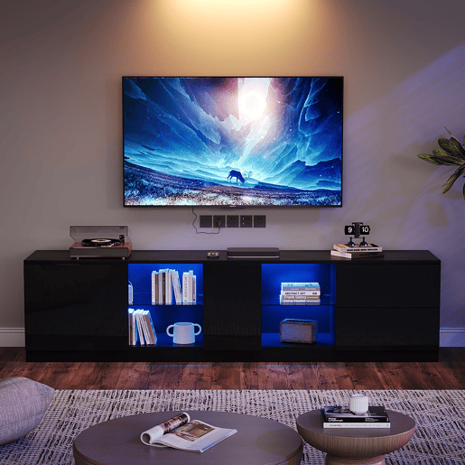 Móvel de TV 160x40x52 cm - Lowboard com LED, alto brilho, para 65 - Preto Móvel de TV 160x40x52 cm - Lowboard com LED, alto brilho, para 65 - Preto