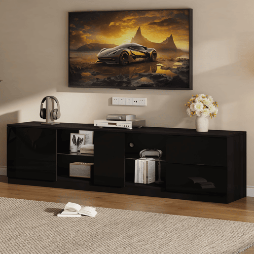 Móvel de TV 160x40x52 cm - Lowboard com LED, alto brilho, para 65 - Preto Móvel de TV 160x40x52 cm - Lowboard com LED, alto brilho, para 65 - Preto