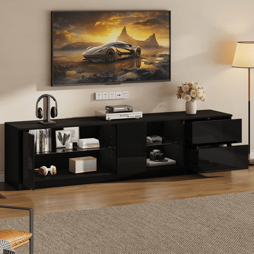 Móvel de TV 160x40x52 cm - Lowboard com LED, alto brilho, para 65 - Preto Móvel de TV 160x40x52 cm - Lowboard com LED, alto brilho, para 65 - Preto