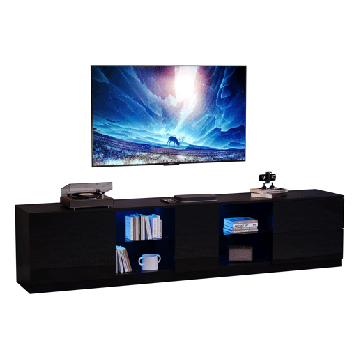 Móvel de TV 160x40x52 cm - Lowboard com LED, alto brilho, para 65 - Preto Móvel de TV 160x40x52 cm - Lowboard com LED, alto brilho, para 65 - Preto
