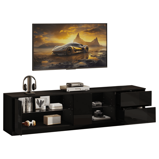 Móvel de TV 160x40x52 cm - Lowboard com LED, alto brilho, para 65 - Preto Móvel de TV 160x40x52 cm - Lowboard com LED, alto brilho, para 65 - Preto