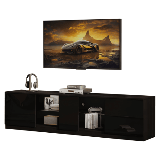 Móvel de TV 160x40x52 cm - Lowboard com LED, alto brilho, para 65 - Preto Móvel de TV 160x40x52 cm - Lowboard com LED, alto brilho, para 65 - Preto