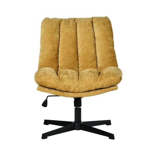 Cadeira Escritório Giratória Reclinável Em Tecido Amarelo Com Assento Espesso E Encosto Acolchoado, Altura Regulável, Rotação 360 Graus E Design Sem Braços, Ideal Para Escritório, Estudo Ou Home Office