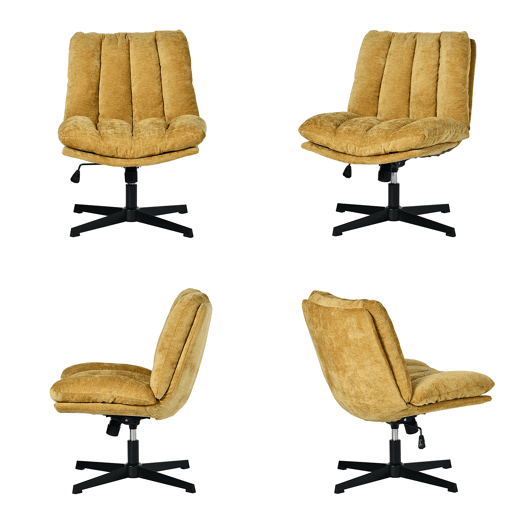 Cadeira Escritório Giratória Reclinável Em Tecido Amarelo Com Assento Espesso E Encosto Acolchoado, Altura Regulável, Rotação 360 Graus E Design Sem Braços, Ideal Para Escritório, Estudo Ou Home Office