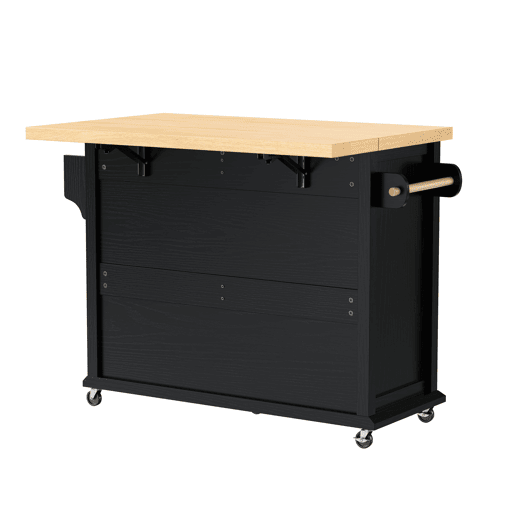Ilha de cozinha móvel - mesa extensível integrada, gavetas multifuncionais e rodas, ideal para cozinha e sala de jantar - preto Ilha de cozinha móvel - mesa extensível integrada, gavetas multifuncionais e rodas, ideal para cozinha e sala de jantar - preto
