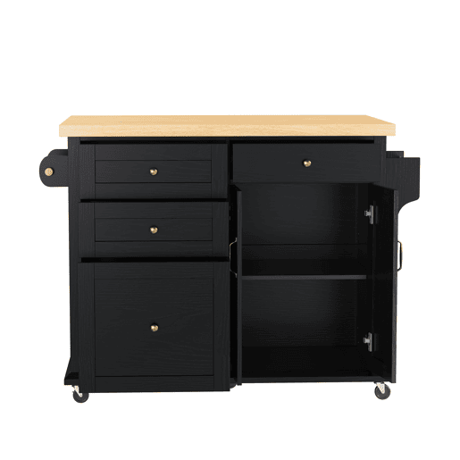 Ilha de cozinha móvel - mesa extensível integrada, gavetas multifuncionais e rodas, ideal para cozinha e sala de jantar - preto Ilha de cozinha móvel - mesa extensível integrada, gavetas multifuncionais e rodas, ideal para cozinha e sala de jantar - preto