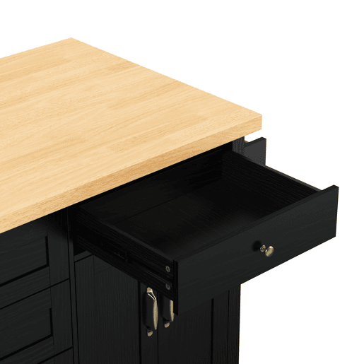 Ilha de cozinha móvel - mesa extensível integrada, gavetas multifuncionais e rodas, ideal para cozinha e sala de jantar - preto Ilha de cozinha móvel - mesa extensível integrada, gavetas multifuncionais e rodas, ideal para cozinha e sala de jantar - preto