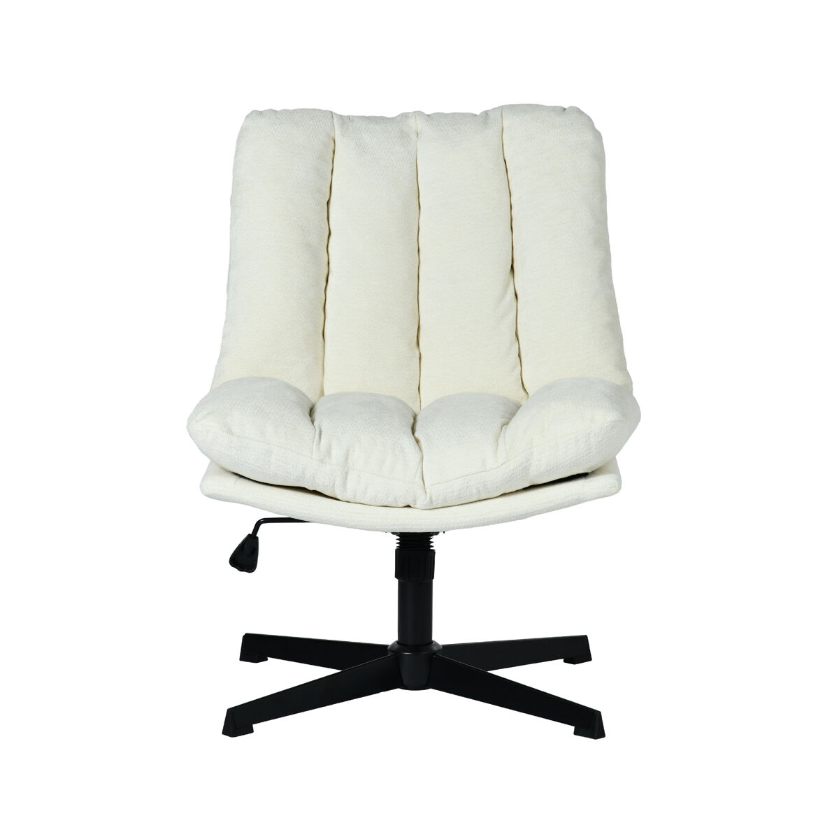 Silla oficina giratoria reclinable tapizada en tela beige con respaldo acolchado, asiento cómodo y regulación altura, estilo moderno para despacho,