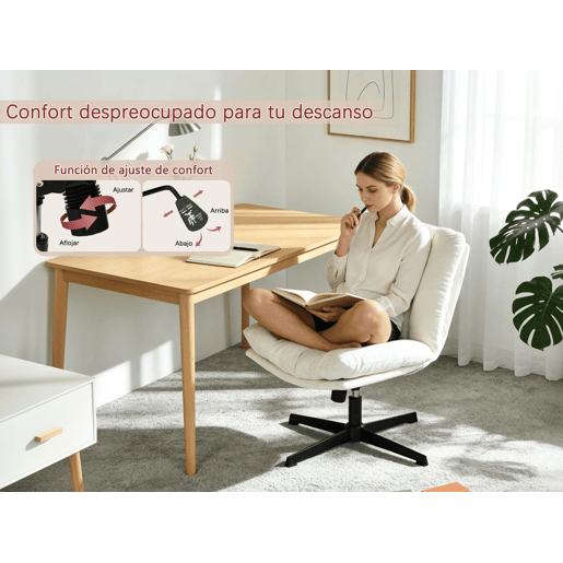Cadeira Escritório Giratória Reclinável Em Tecido Bege Com Encosto Acolchoado, Assento Confortável E Altura Regulável, Estilo Moderno Para Escritório Ou Casa, Base Resistente E Rotação 360 Graus