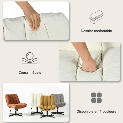 Cadeira Escritório Giratória Reclinável Em Tecido Bege Com Encosto Acolchoado, Assento Confortável E Altura Regulável, Estilo Moderno Para Escritório Ou Casa, Base Resistente E Rotação 360 Graus