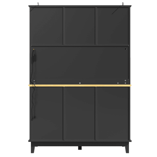 Aparador 120x40x180 cm - Com iluminação LED, controlo por aplicação, 4 portas e 3 gavetas - Preto, Natural