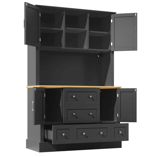 Aparador 115x40x180 cm - Com iluminação LED, controlo por aplicação, 4 portas, 5 gavetas - Preto, Natural