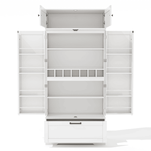 Aparador 80x40x180 cm - prateleiras ajustáveis, gavetas, prateleira para vinho, portas com prateleiras - branco