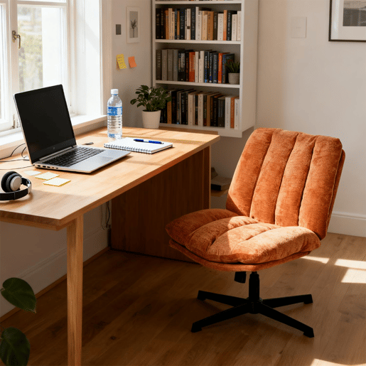 Cadeira Escritório Giratória Reclinável Em Tecido Vermelho Com Assento Espesso E Encosto Acolchoado, Altura Regulável, Rotação 360 Graus E Design Sem Braços, Ideal Para Escritório, Estudo Ou Home Office