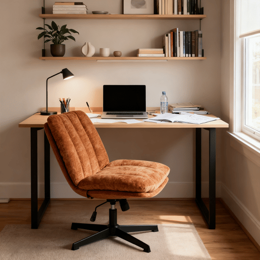 Cadeira Escritório Giratória Reclinável Em Tecido Vermelho Com Assento Espesso E Encosto Acolchoado, Altura Regulável, Rotação 360 Graus E Design Sem Braços, Ideal Para Escritório, Estudo Ou Home Office
