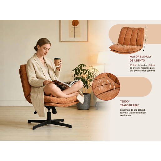Cadeira Escritório Giratória Reclinável Em Tecido Vermelho Com Assento Espesso E Encosto Acolchoado, Altura Regulável, Rotação 360 Graus E Design Sem Braços, Ideal Para Escritório, Estudo Ou Home Office