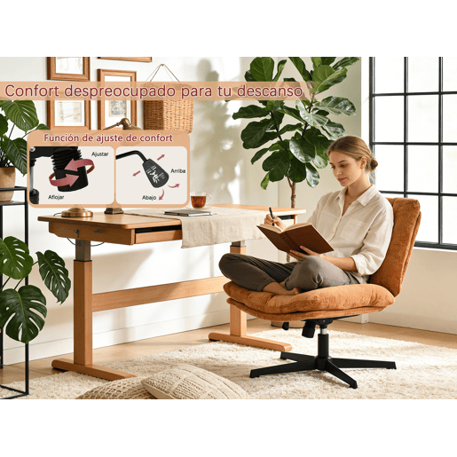 Cadeira Escritório Giratória Reclinável Em Tecido Vermelho Com Assento Espesso E Encosto Acolchoado, Altura Regulável, Rotação 360 Graus E Design Sem Braços, Ideal Para Escritório, Estudo Ou Home Office