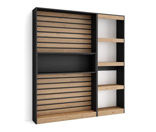 Librería estantería | estanteria libros de pared | 170x186x25cm | salón - comedor - oficina | con almacenaje | estilo moderno | roble y negro
