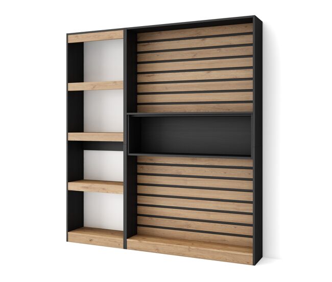 Librería estantería | estanteria libros de pared | 170x186x25cm | salón - comedor - oficina | con almacenaje | estilo moderno | roble y negro