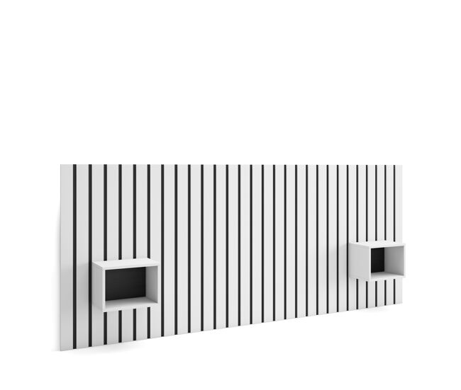 Cabecero con mesitas | listones decorativos | 258x107x3 cm | cama de 150,160,180 cm | con almacenamiento | estilo moderno | blanco