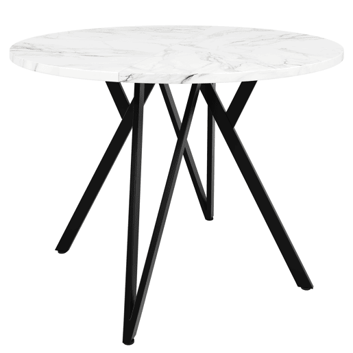 Mesa redonda 100x100 cm - Mesa de jantar, mesa de café para 4 pessoas, pernas de metal, superfície de MDF com mármore - Preto
