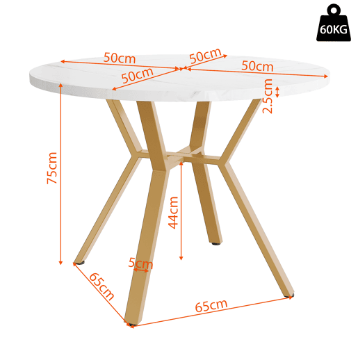 Mesa redonda de mármore 100 cm - mesa de jantar moderna e simples, base em forma de X, suporte metálico - dourado
