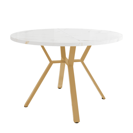 Mesa redonda de mármore 100 cm - mesa de jantar moderna e simples, base em forma de X, suporte metálico - dourado
