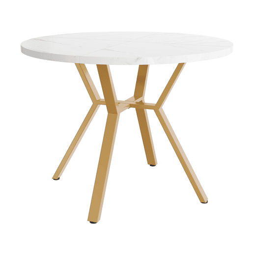 Mesa redonda de mármore 100 cm - mesa de jantar moderna e simples, base em forma de X, suporte metálico - dourado
