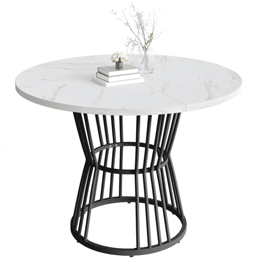 Mesa de jantar 1 peça - Mesa de cozinha com estrutura metálica, estilo moderno com acabamento em mármore - Preto