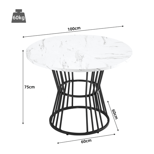 Mesa de jantar 1 peça - Mesa de cozinha com estrutura metálica, estilo moderno com acabamento em mármore - Preto