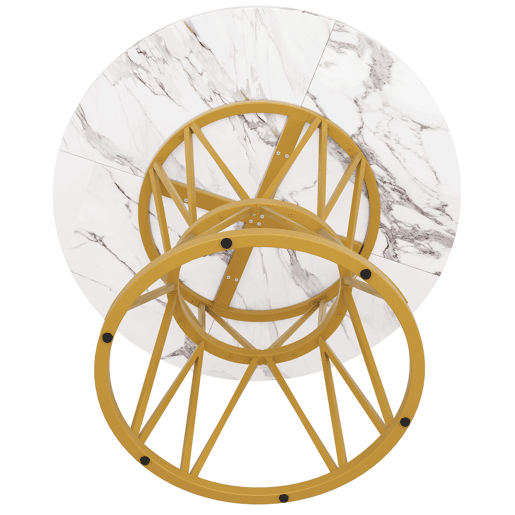 Mesa redonda 100x100 cm - Mesa de cozinha, mesa de café para 4 pessoas, pernas de metal, tampo em MDF com acabamento em mármore - Dourado