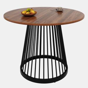 Mesa redonda 80x80x76 cm - Mesa de cozinha, mesa de café para 4 pessoas, com pernas de metal e tampo em MDF cor nogueira - Preto+Nogueira