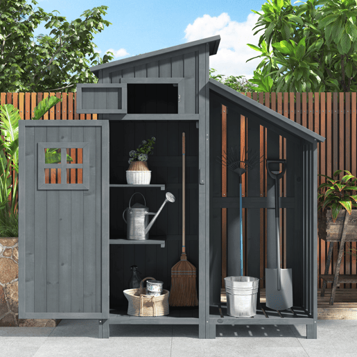 Casinha de jardim 124x46x174 cm - Para jardins pequenos - Cinza
