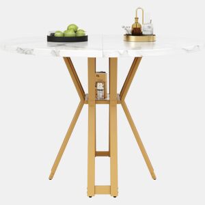 Mesa redonda 100×100 cm - mesa leve e luxuosa para 4-6 pessoas, adequada para sala de jantar e sala de estar - pernas douradas e tampo branco