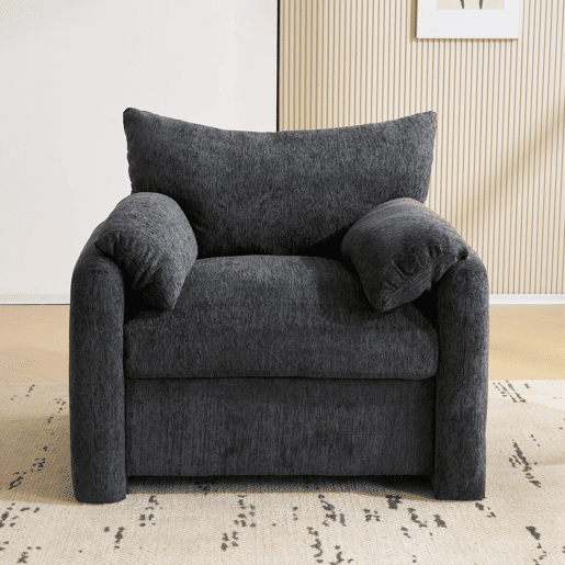 Poltrona individual grande - Design moderno, tecido chenille, tamanho grande - Cinza