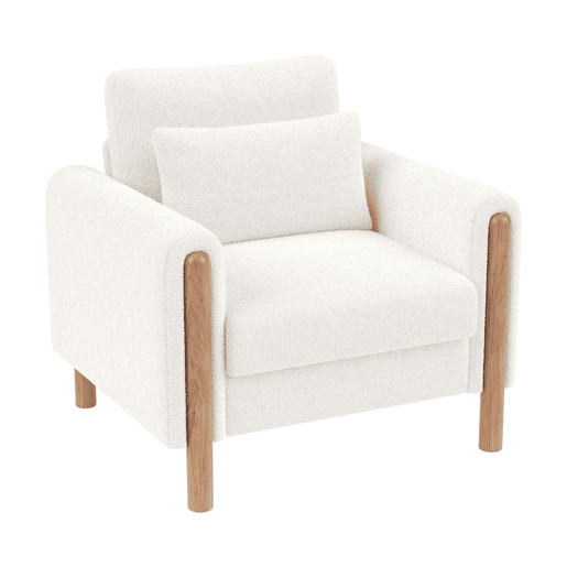 Poltrona moderna com braços - Poltrona individual com almofada grossa, acolchoada e macia - Branca Poltrona moderna com braços - Poltrona individual com almofada grossa, acolchoada e macia - Branca