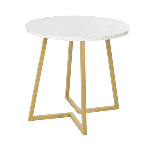 Mesa redonda - Mesa de jantar com base metálica única, design moderno com padrão marmorizado - Branco