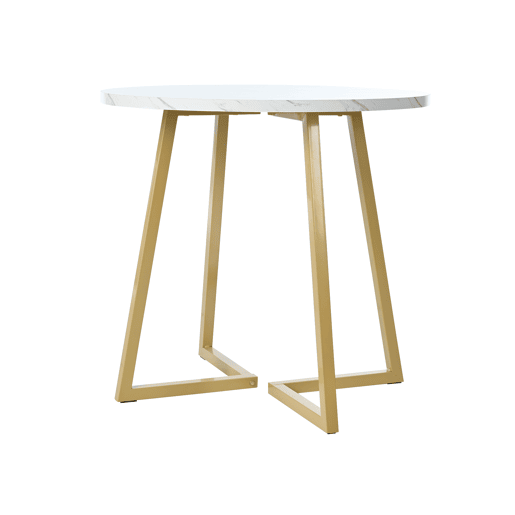 Mesa redonda - Mesa de jantar com base metálica única, design moderno com padrão marmorizado - Branco