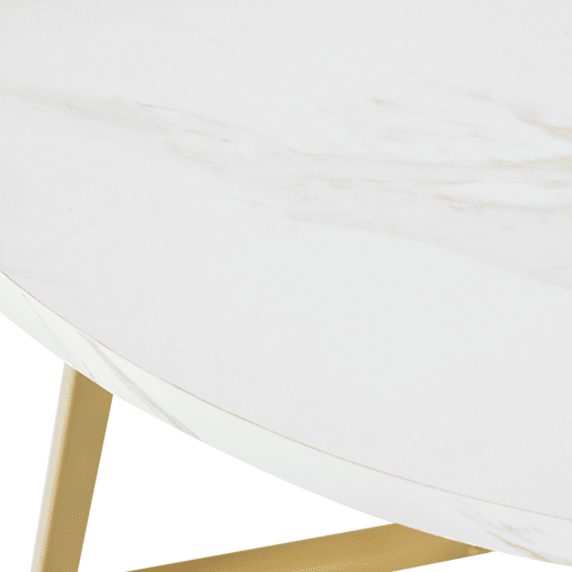 Mesa redonda - Mesa de jantar com base metálica única, design moderno com padrão marmorizado - Branco