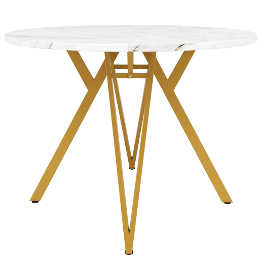 Mesa redonda 100x100 cm - Mesa de cozinha, mesa de jantar para 4 pessoas, pernas metálicas, tampo em MDF mármore - Dourado