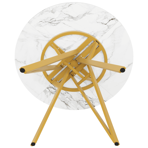 Mesa redonda 100x100 cm - Mesa de cozinha, mesa de jantar para 4 pessoas, pernas metálicas, tampo em MDF mármore - Dourado