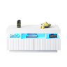 Mesa de centro 100x50x45 cm - 2 gavetas, LED, design estriado vertical - Branco