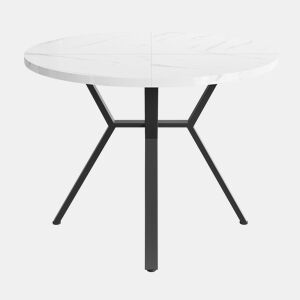 Mesa de jantar redonda 1 m - Mesa de mármore moderna e simples com suporte metálico em forma de X - Preta+Branca