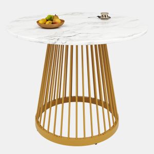 Mesa redonda 80x80x76 cm - Mesa de cozinha, mesa de café para 4 pessoas, com pernas de metal e tampo em MDF marmorizado - Dourada