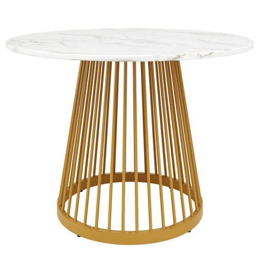 Mesa redonda 80x80x76 cm - Mesa de cozinha, mesa de café para 4 pessoas, com pernas de metal e tampo em MDF marmorizado - Dourada